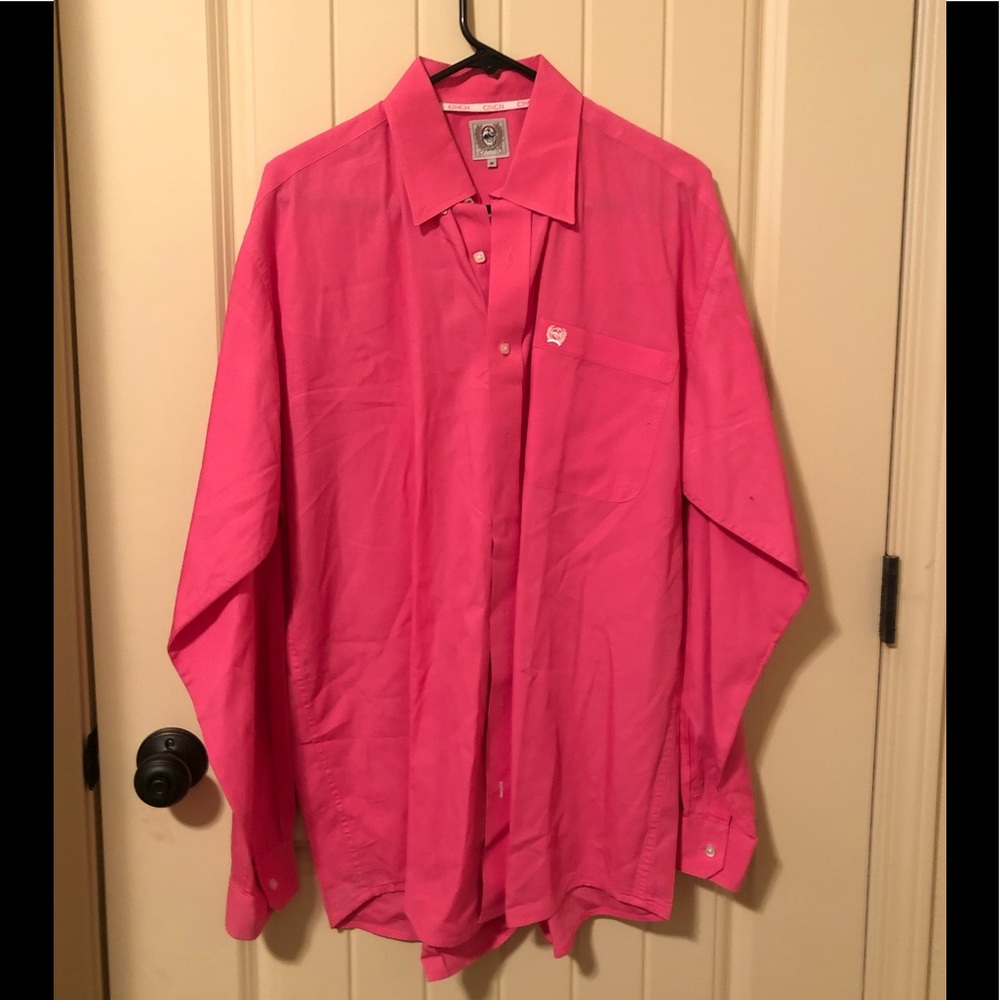 Pink cinch button up